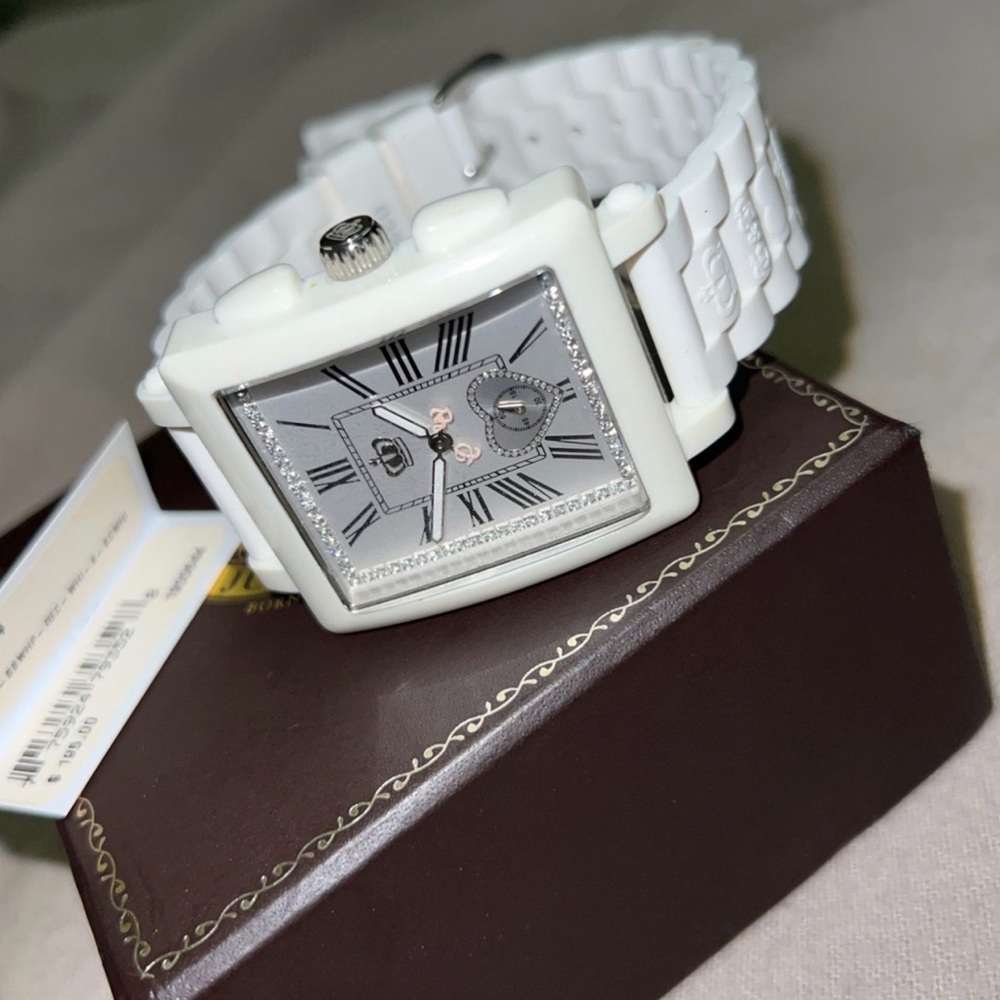 Juicy Couture White Crown Dial Heart Accent Square Watch - Picture 4 of 6